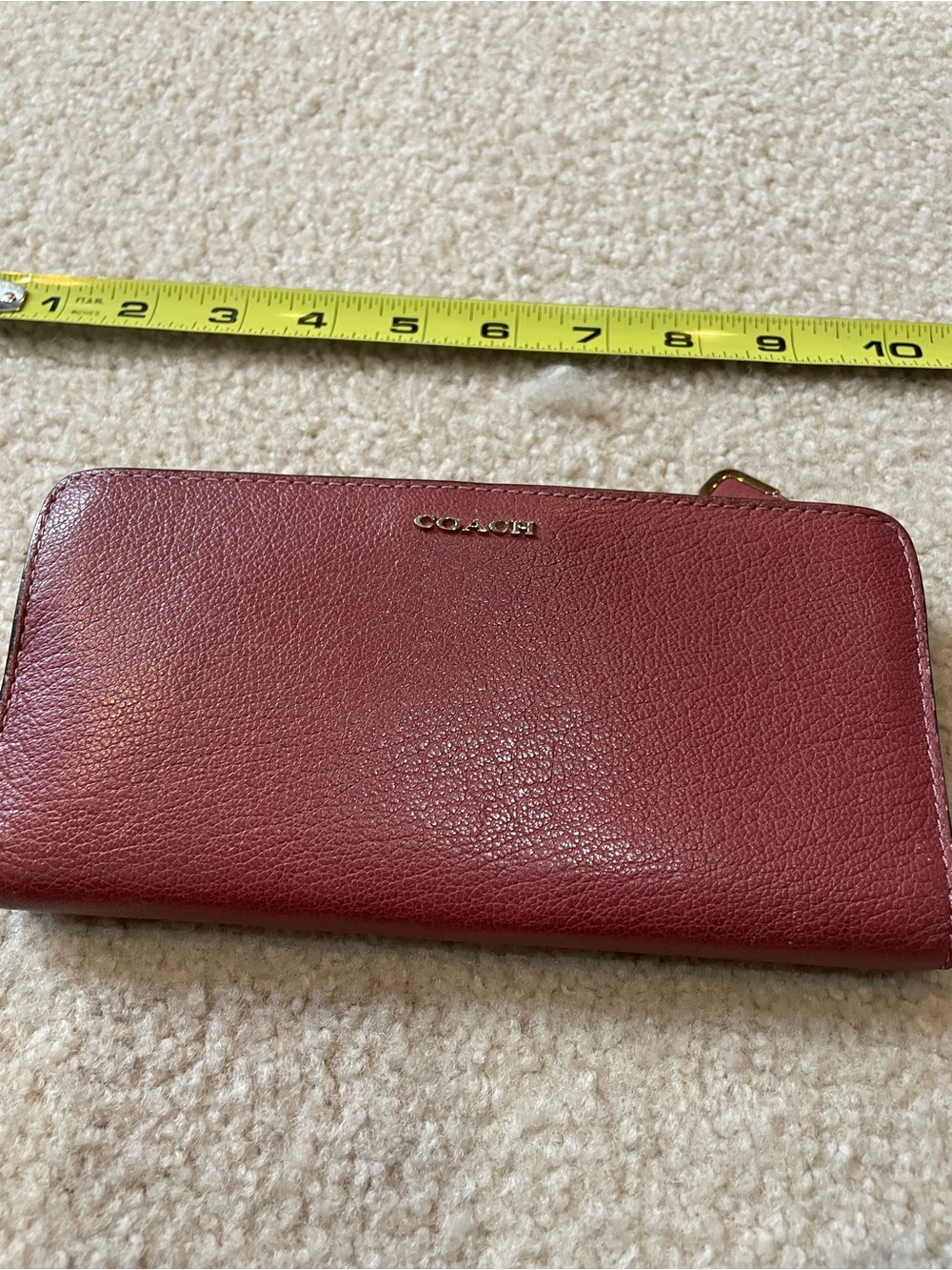 COACH dark pink Pebbled Leather Wallet with Gold Logo